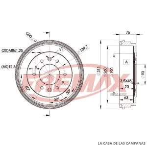 BD0006 CAMPANA DE FRENO TRASERO
