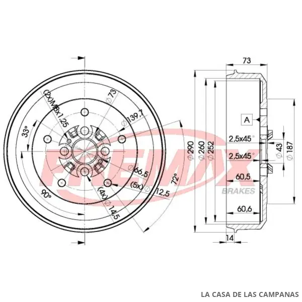 BD0010 CAMPANA DE FRENO TRASERO
