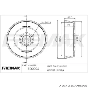 BD0026 CAMPANA DE FRENO TRASERO