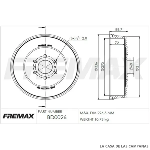 BD0026 CAMPANA DE FRENO TRASERO