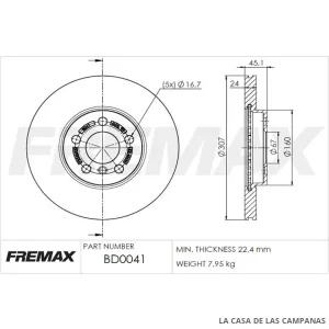 BD0041 DISCO DE FRENO DELANTERO