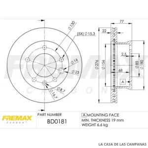 BD0181 DISCO DE FRENO VENTILADO DELANTERO
