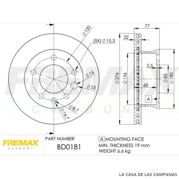 BD0181 DISCO DE FRENO VENTILADO DELANTERO