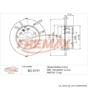 BD0191 DISCO DE FRENO TRASERO