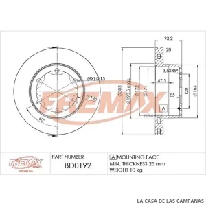 BD0192 DISCO DE FRENO TRASERO