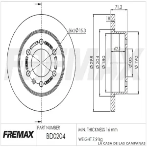 BD0204 DISCO DE FRENO SÓLIDO TRASERO