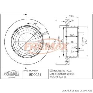 BD0251 DISCO DE FRENO TRASERO