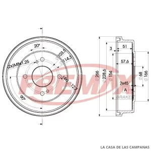 BD0349 CAMPANA DE FRENO TRASERO