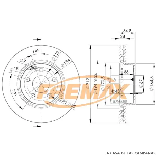 BD0414 DISCO DE FRENO DELANTERO