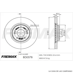 BD0578 DISCO DE FRENO DELANTERO