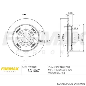 BD1067 DISCO DE FRENO TRASERO