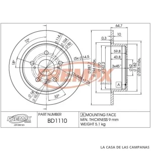 BD1110 DISCO DE FRENO TRASERO