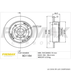 BD1184 DISCO DE FRENO TRASERO