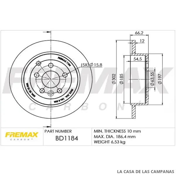 BD1184 DISCO DE FRENO TRASERO