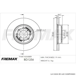 BD1256 DISCO DE FRENO DELANTERO