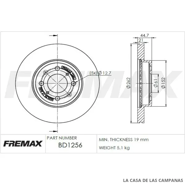 BD1256 DISCO DE FRENO DELANTERO