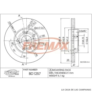 BD1257 DISCO DE FRENO DELANTERO