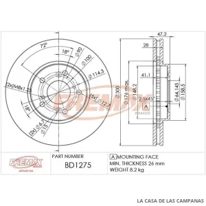 BD1275 DISCO DE FRENO DELANTERO