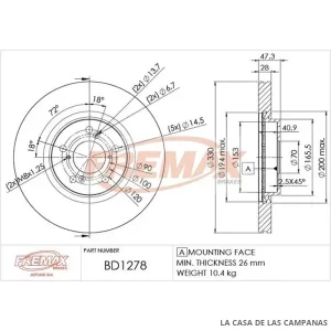 BD1278 DISCO DE FRENO DELANTERO
