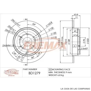 BD1279 DISCO DE FRENO TRASERO