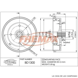 BD1300 CAMPANA DE FRENO TRASERO