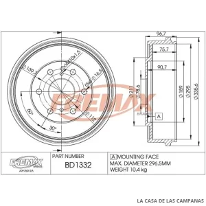 BD1332 CAMPANA DE FRENO TRASERO