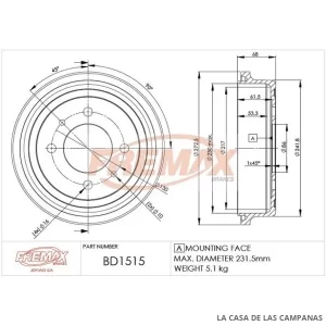 BD1515 CAMPANA DE FRENO TRASERO