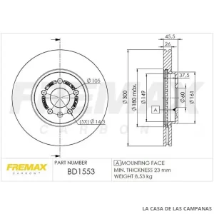 BD1553 DISCO DE FRENO DELANTERO