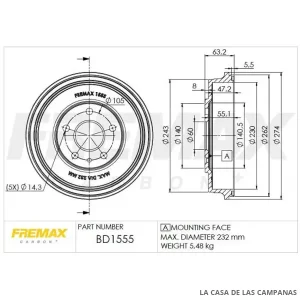 BD1555 CAMPANA DE FRENO TRASERO
