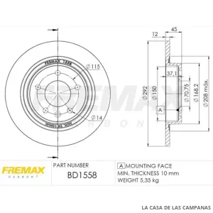 BD1558 DISCO DE FRENO TRASERO
