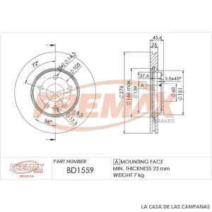 BD1559 DISCO DE FRENO DELANTERO