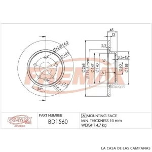 BD1560 DISCO DE FRENO TRASERO