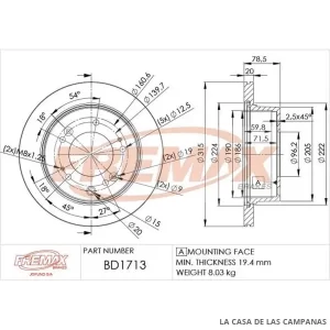 BD1713 DISCO DE FRENO TRASERO