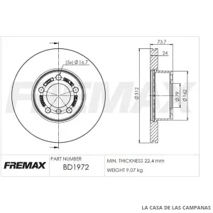 BD1972 DISCO DE FRENO DELANTERO
