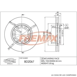 BD2067 DISCO DE FRENO DELANTERO