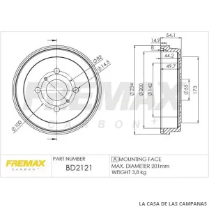 BD2121 CAMPANA DE FRENO TRASERO