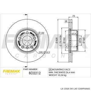 BD2212 DISCO DE FRENO DELANTERO