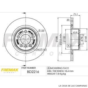 BD2216 DISCO DE FRENO TRASERO