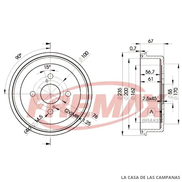 BD2252 CAMPANA DE FRENO TRASERO