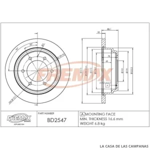 BD2547 DISCO DE FRENO TRASERO