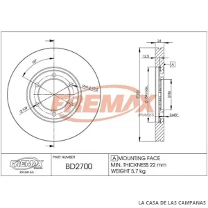 BD2700 DISCO DE FRENO DELANTERO