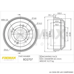 BD2707 CAMPANA DE FRENO TRASERO