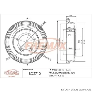 BD2710 CAMPANA DE FRENO TRASERO