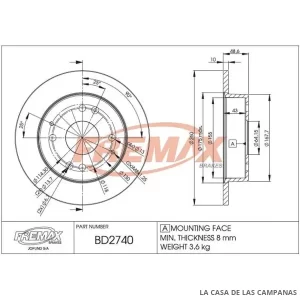 BD2740 DISCO DE FRENO TRASERO