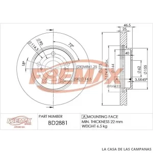 BD2881 DISCO DE FRENO VENTILADO DELANTERO