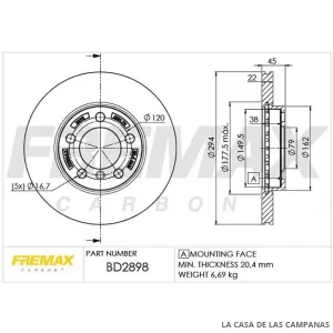 BD2898 DISCO DE FRENO DELANTERO