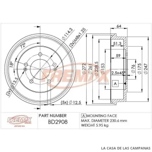 BD2908 CAMPANA DE FRENO TRASERO