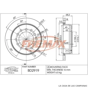 BD2919 DISCO DE FRENO TRASERO