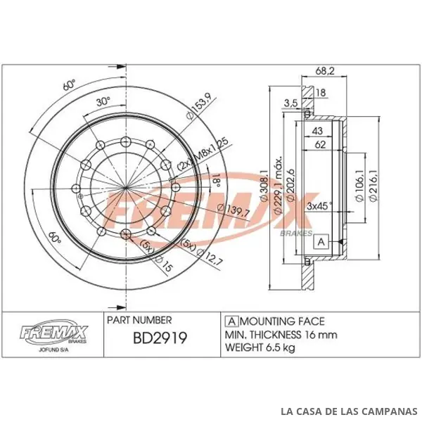 BD2919 DISCO DE FRENO TRASERO