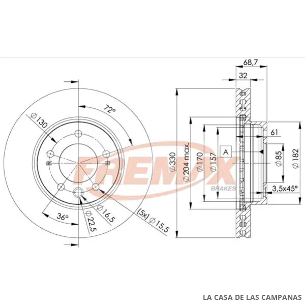 BD3327 DISCO DE FRENO DELANTERO